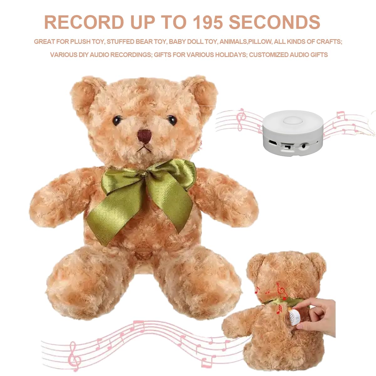 Xlw 195 Seconds Message Voice Recorder, Voice Recording Button Record Custom Messages For Plush Toy, Stuffed Bear, Baby Doll Toy