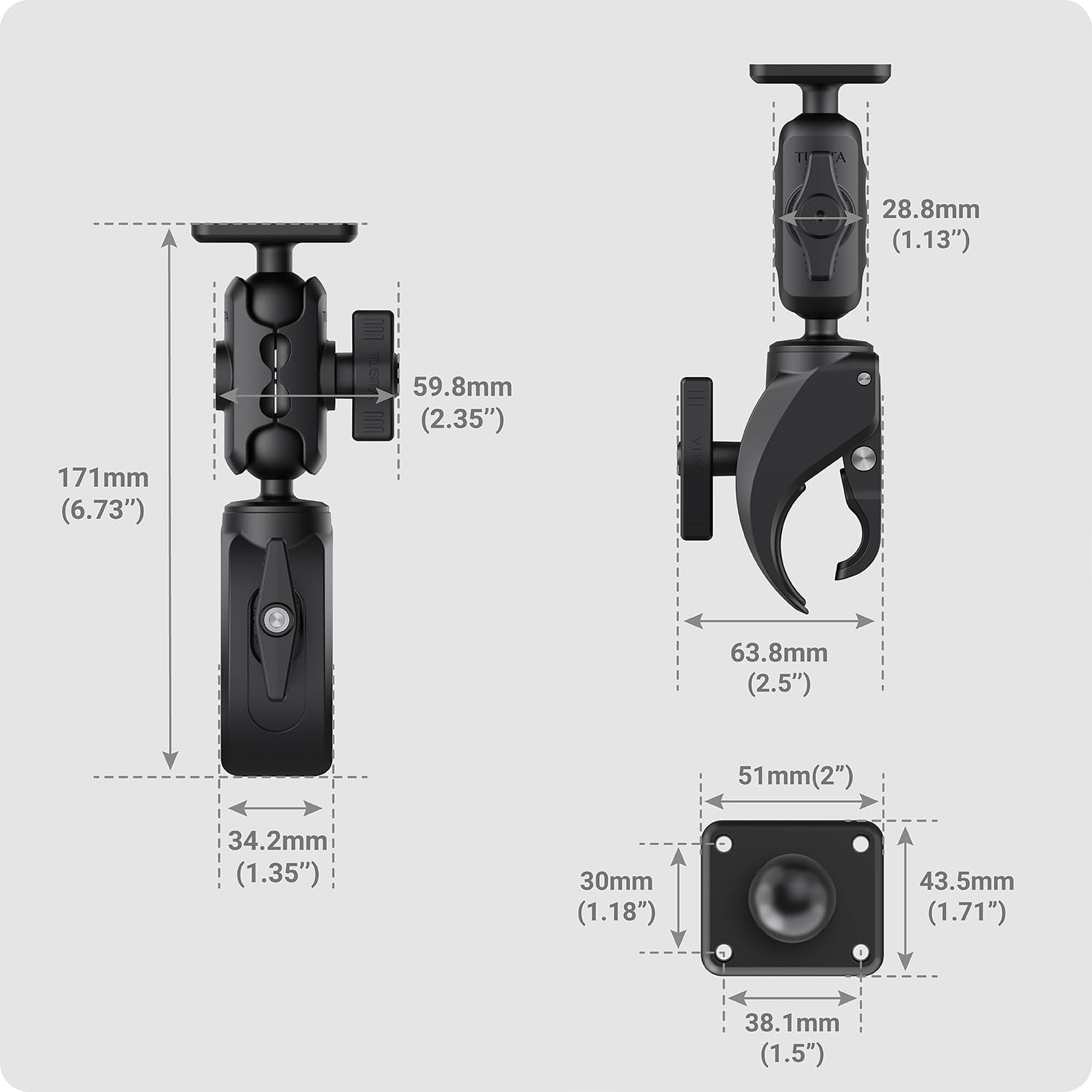 Tusita Motorcycle Atv/Utv Mount Compatible With Garmin Montana, Zumo Xt   Claw Clamp Base