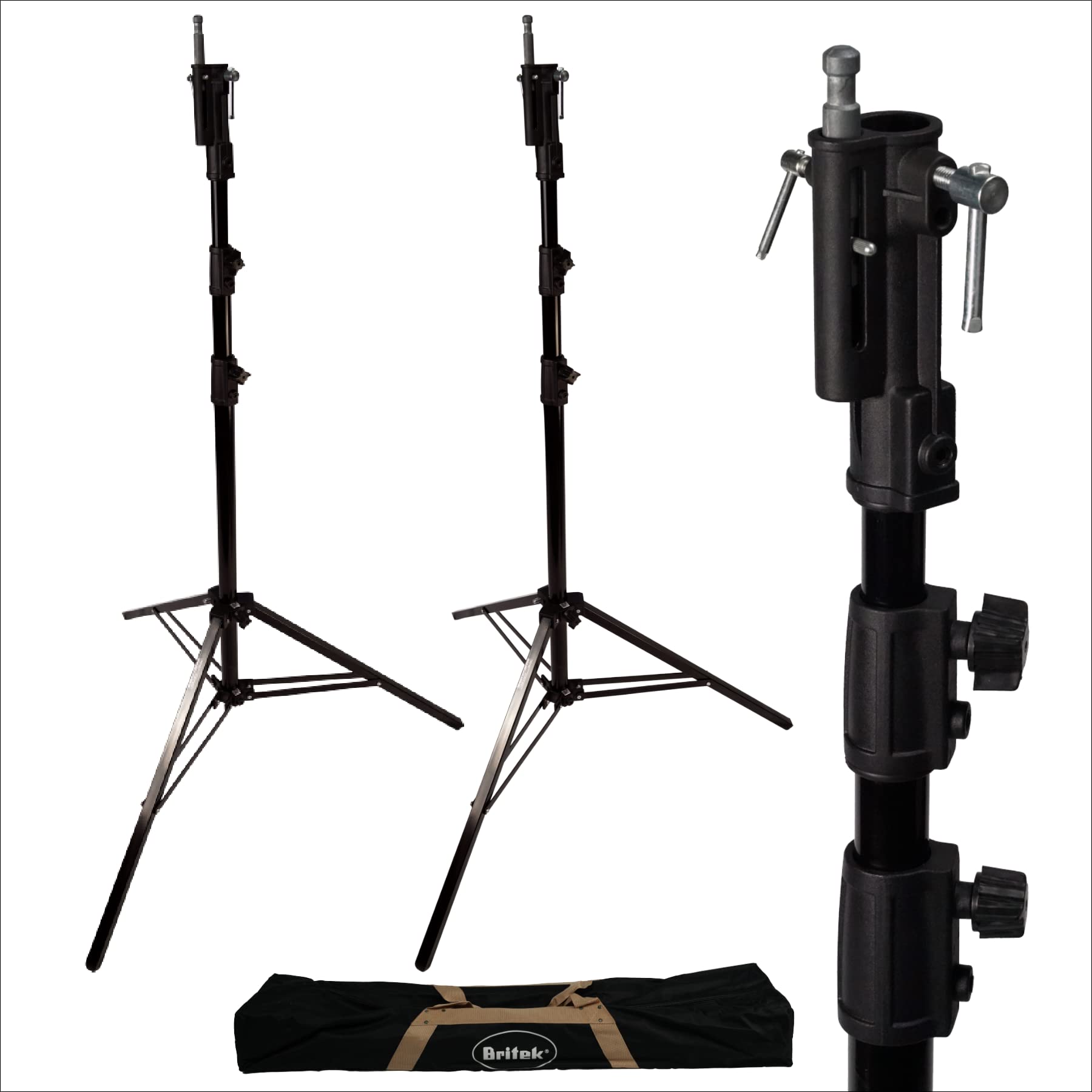Britek 9Ft / 2.7M Heavy Duty Steel Light Stand For Video, Portrait And Photography Lighting (2 Pieces With Carrying Bag)