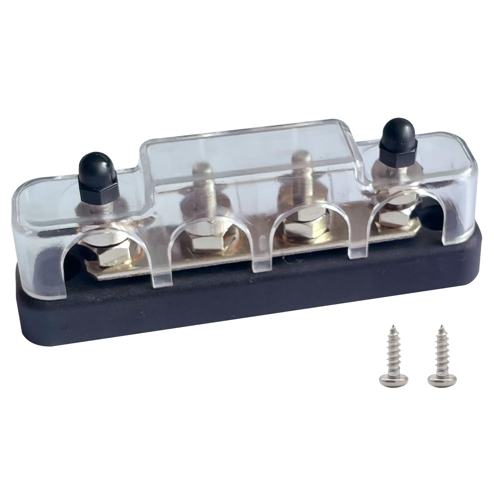 4 Terminals Bus Bar, Ampper 4.2'' Ground Distribution Block Brass Battery Busbar Junction For Car Vehicle Rv Truck Marine Boat A