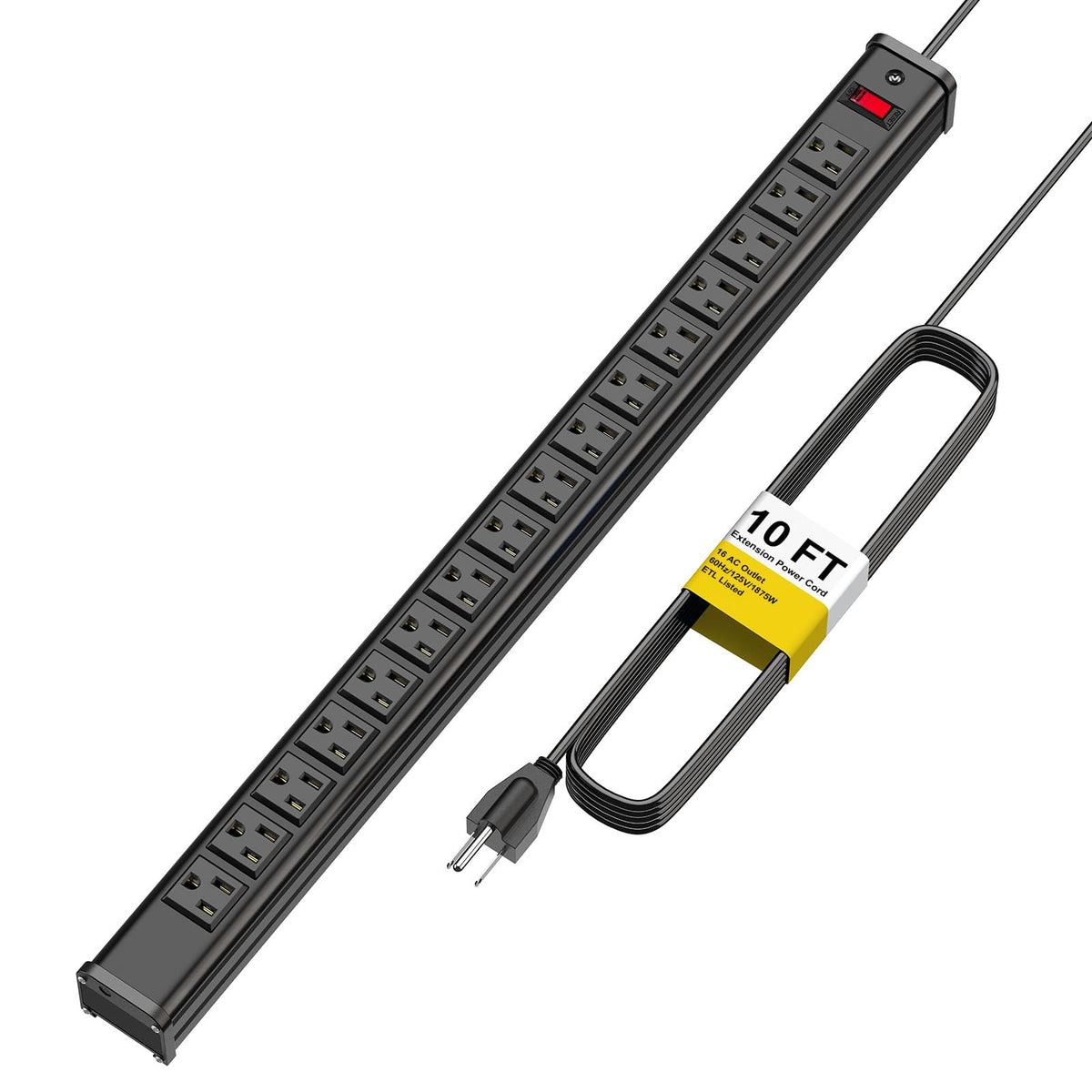 16 Outlets Long Power Strip Metal Wall Mount Power Strip 10 Ft Heavy Duty Garage Workbench Workshop Bar Industrial Electric Stri