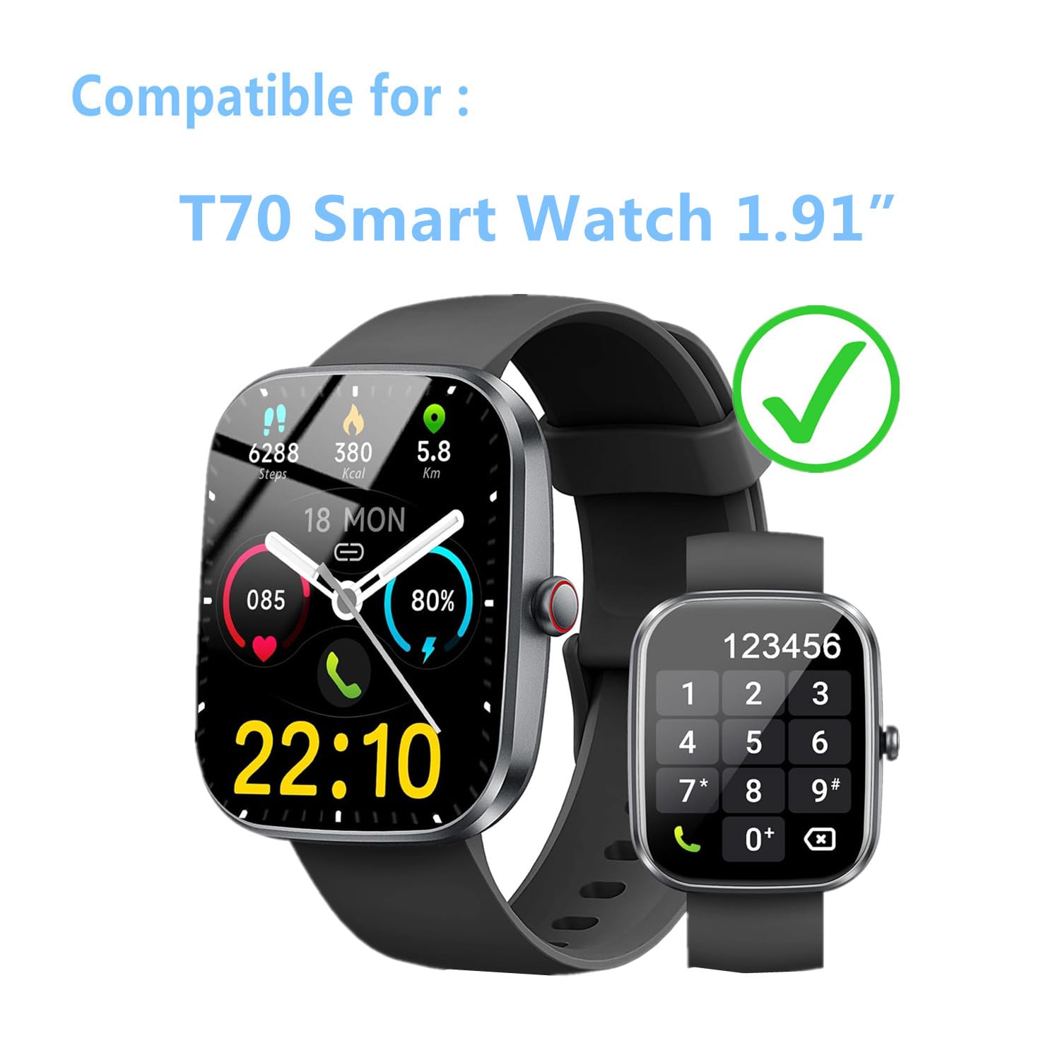 Aemus Screen Protector Compatible For Kuizil Smart Watch 1.91'' (6 Pack) Clear Tpu Soft Film, For T70 Fitness Watch Screen Film