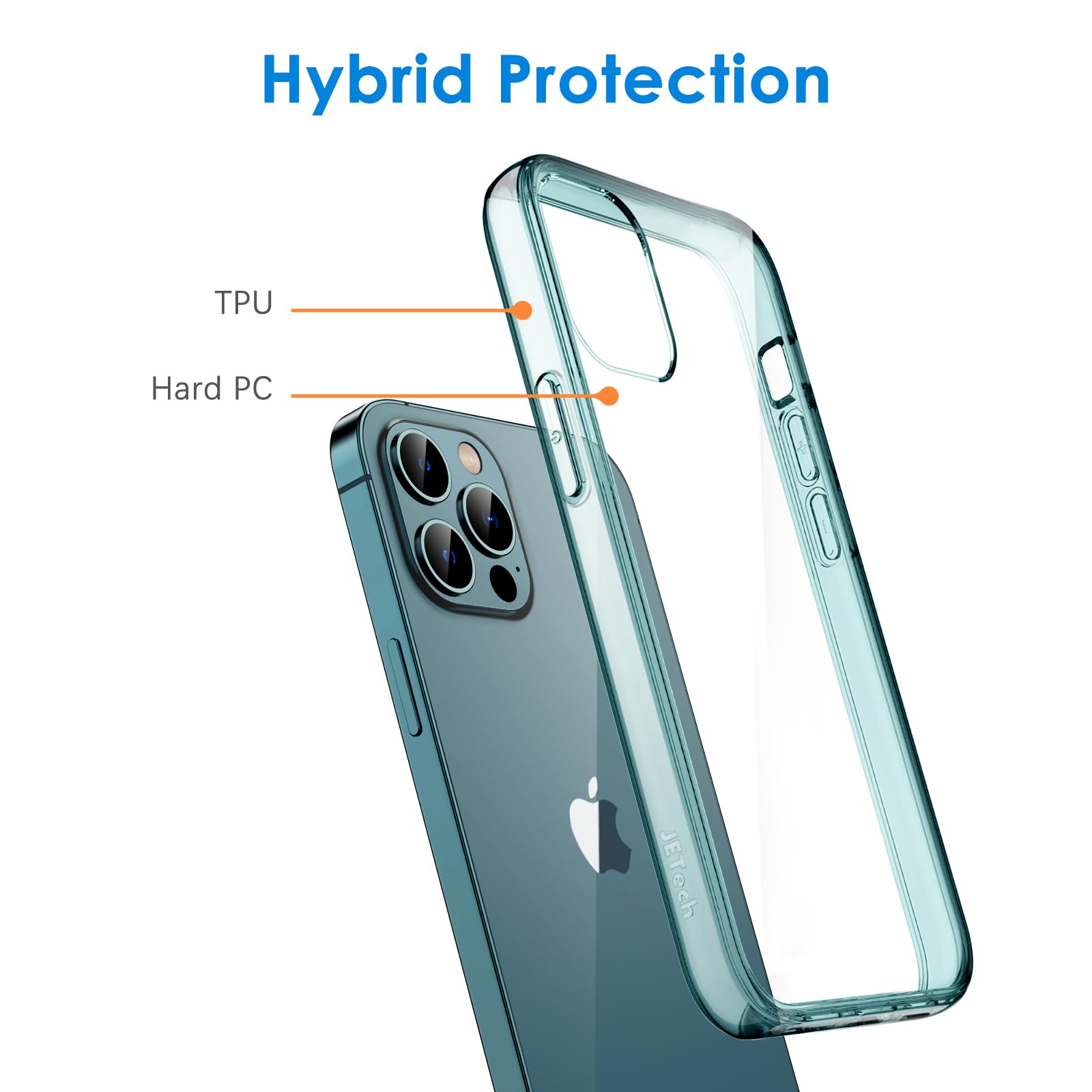 Jetech Case For Iphone 12/12 Pro 6.1 Inch, Non Yellowing Shockproof Phone Bumper Cover, Anti Scratch Clear Back (Pacific Blue)