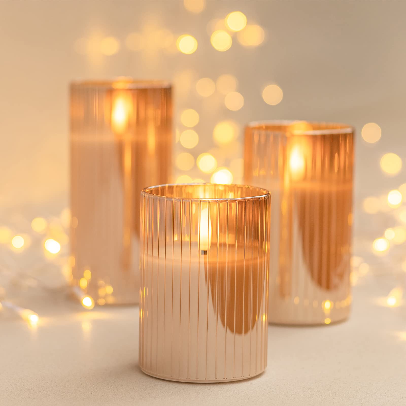 Angelloong Glass Led Flameless Candles Battery Operated With Remote Control, Flickering Candles With Timer, Electric Gold Candle