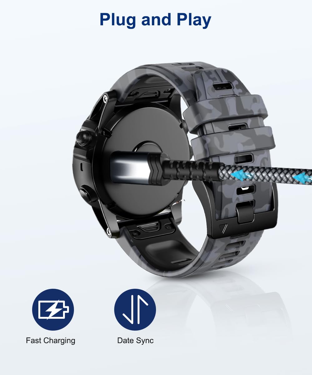 Charger Cable For Garmin Watch 1.8M 2 Pack,Nylon Charging Power Cord For Fenix 5 6 6S 6X 7 7S 7X 8 Plus,Forerunner 745 935 945 45 45S 245 Music,Instinct,Approach S10 S40 S60 G12 S42,Vivoactive 4S