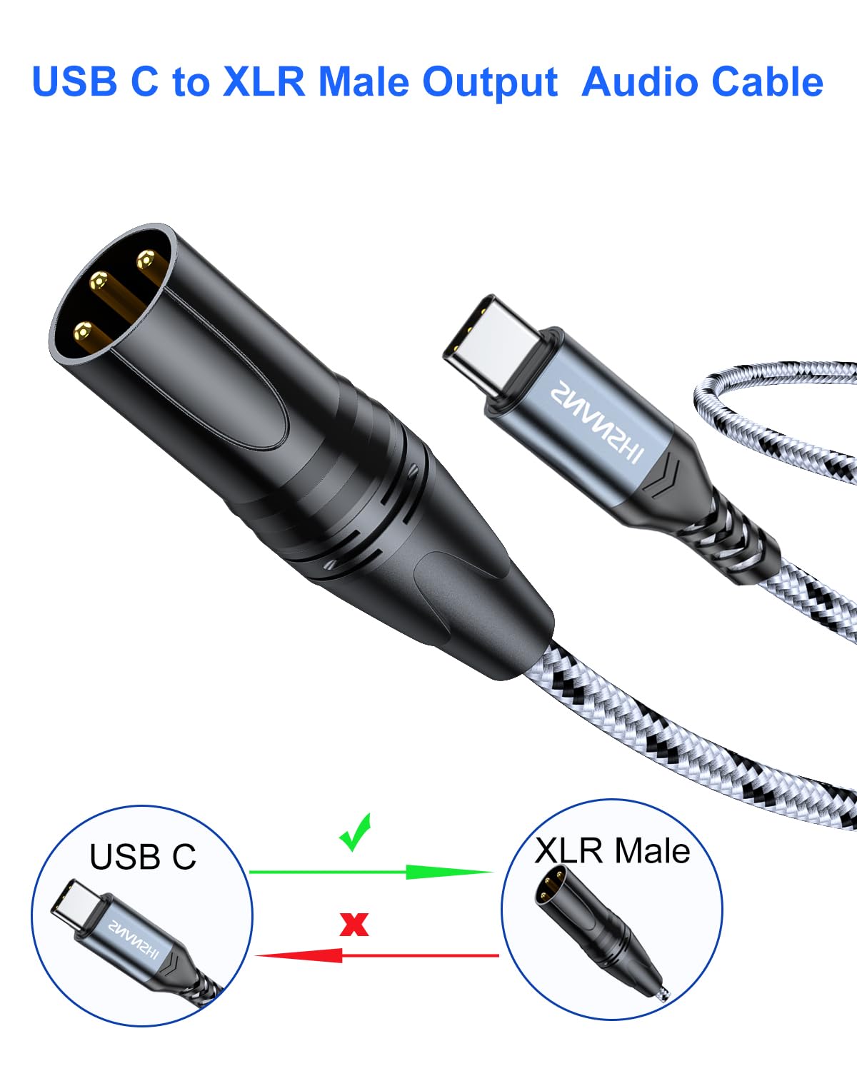 Snanshi Usb C To Xlr Cable 6 Ft, Usb Type C To Xlr Male Output Cable For Amplifier, Speaker, Mixer Console, Etc