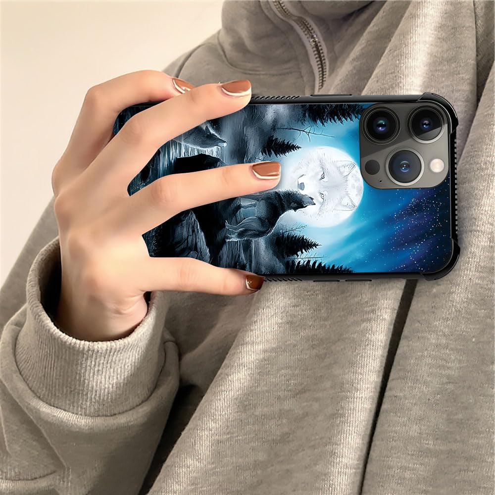 CARLOCA iPhone 13 Pro Case Shockproof Drop Protection Star Howling Wolfs Graphic Design