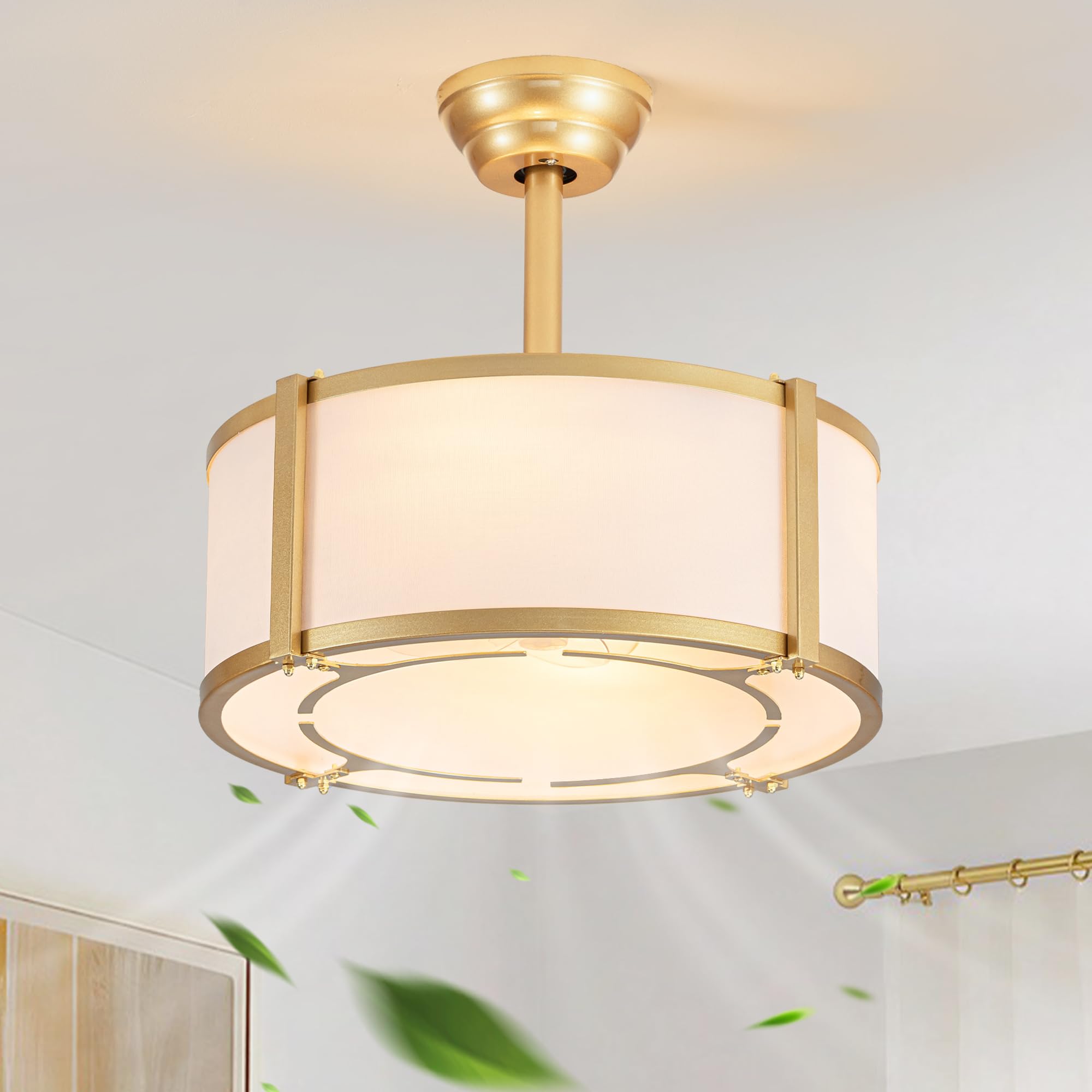 Boho Fandelier Ceiling Fan with Light, Gold Chandelier Ceiling Fan and Remote Control, Caged Ceiling Fan for Bedroom, Living Roo