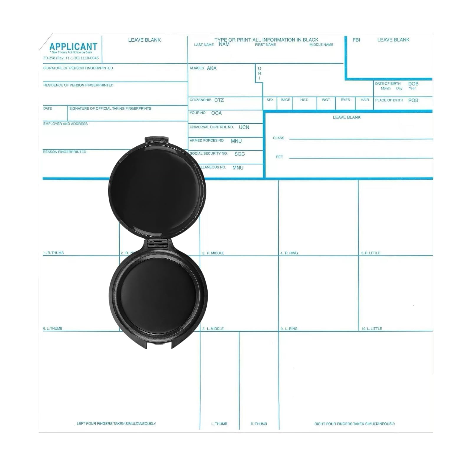 ZHUKEYONG Fingerprint Kit FD-258 Cards, Reusable Ink Pad, 11-1-20 Newest Version-10 Pack