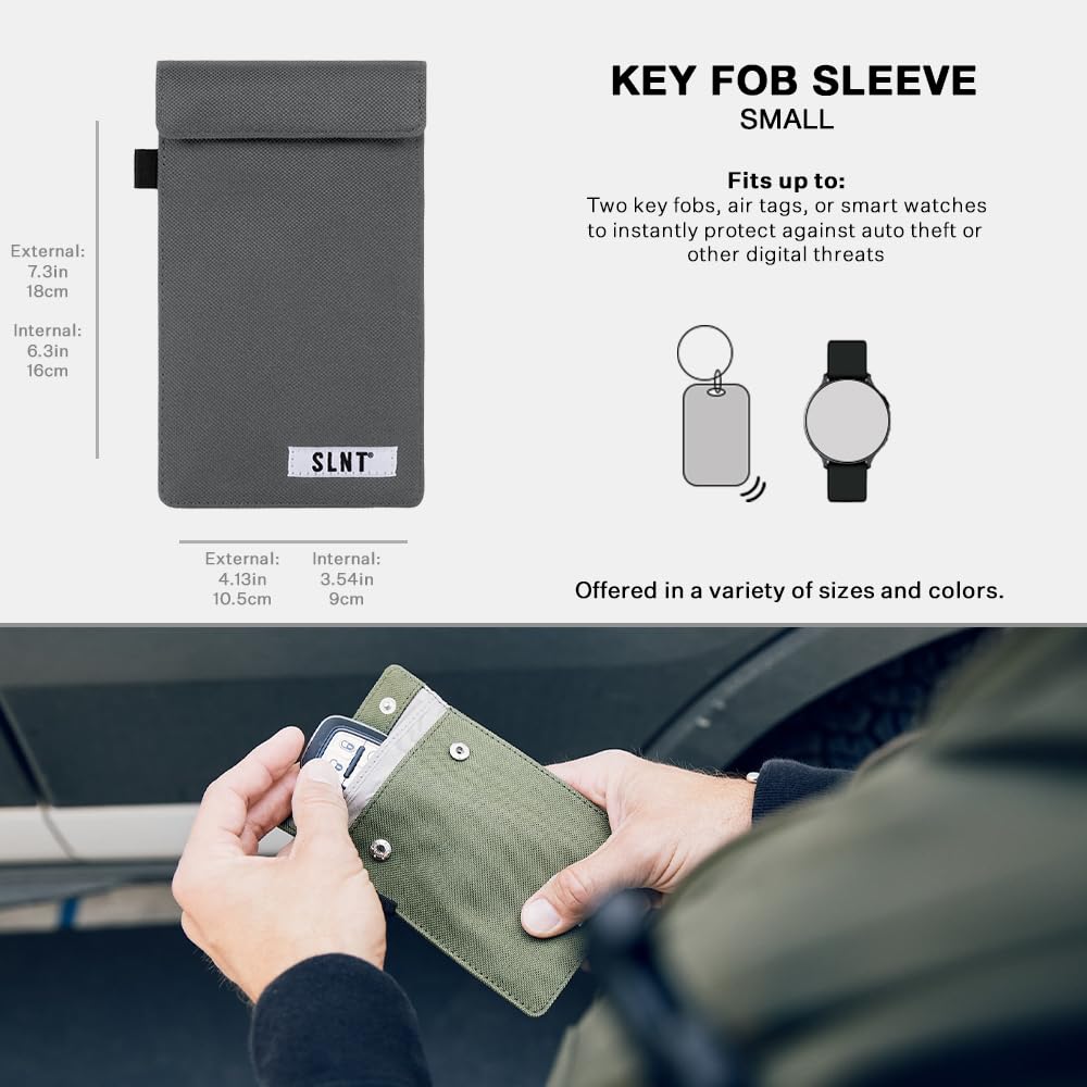 Silent Pocket Faraday Cage Key Fob Holder, Charcoal Grey, 4.3'' X 3.5''