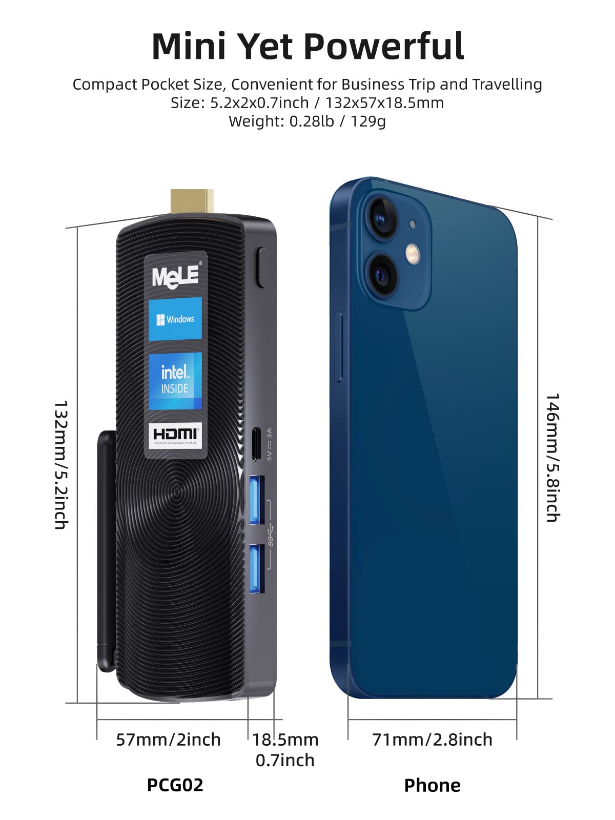 Mele Pcg02 Fanless Mini Pc Stick Desktop Computer Windows 11 Pro J4125 8Gb 128Gb Hdmi Compute Stick, Support Pxe Unlocked Bios,