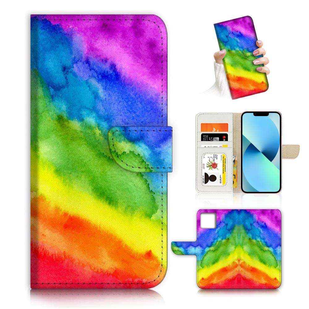 Ajourtek For Iphone 13 Art Designed Flip Wallet Style Cover Case Fancy Flower Full Body Protection Ad003 (#24882 Rainbow)