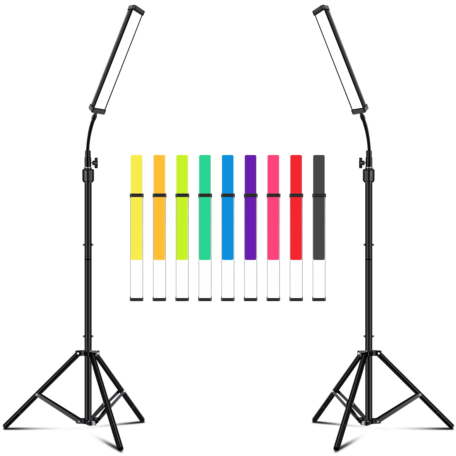 Led Video Lighting Kit With Wand Stick   Photography Studio Light,Adjustable Tripod Stand,Vallkay 9 Color Filters 5600K Dimmable Portable Stand For Live Streaming/Portrait Photo/Vlog, Black (D4002)