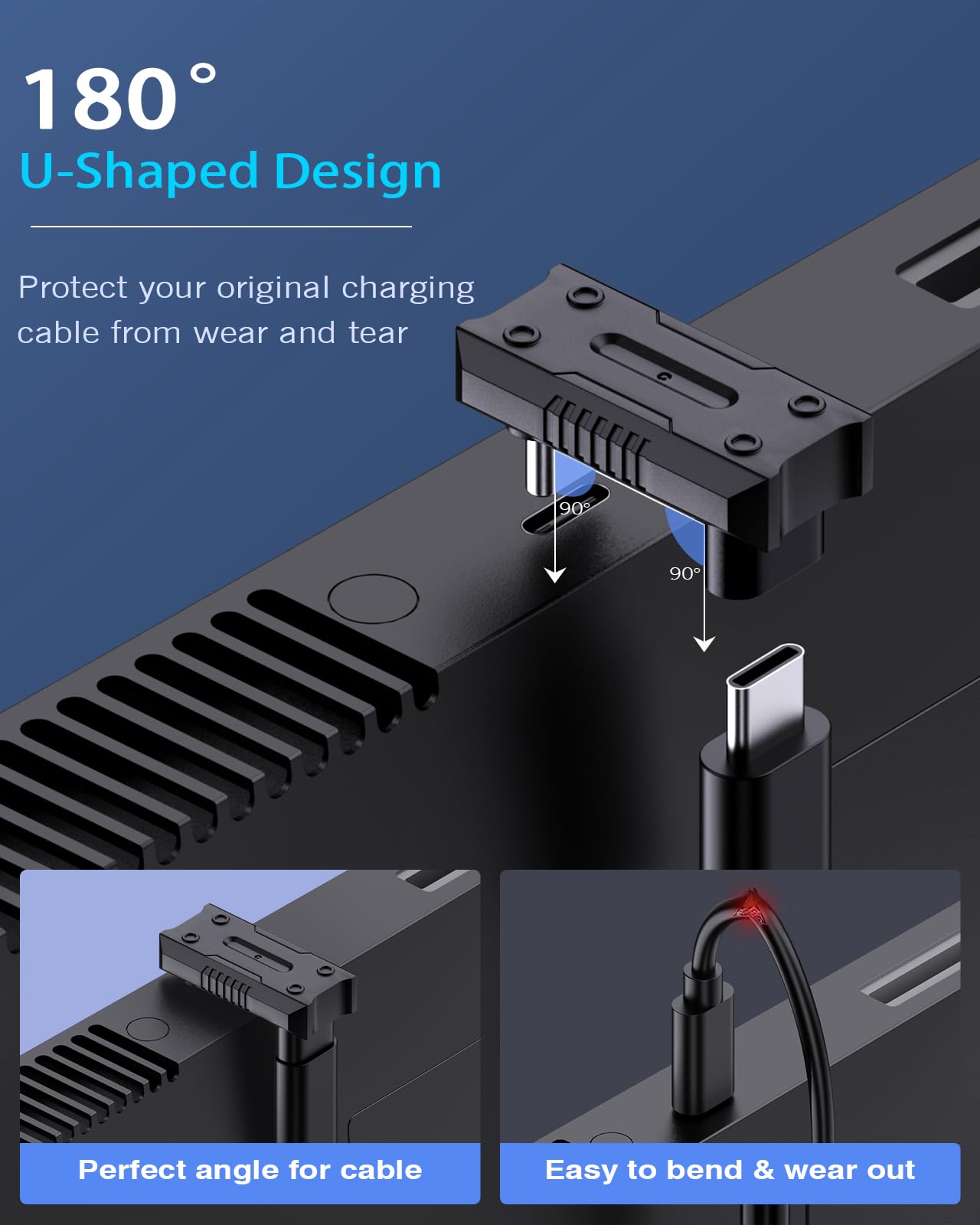 MoKo 180 Degree USB C Adapter with 13.5mm Wider Gap, U Shape USB C Male to USB C Female Connector with PD 240W/20 Gbps/8K, USB C 180 Angle Adapter for ROG Ally/Steam Deck/Legion Go/Laptop/Tablet/Phone