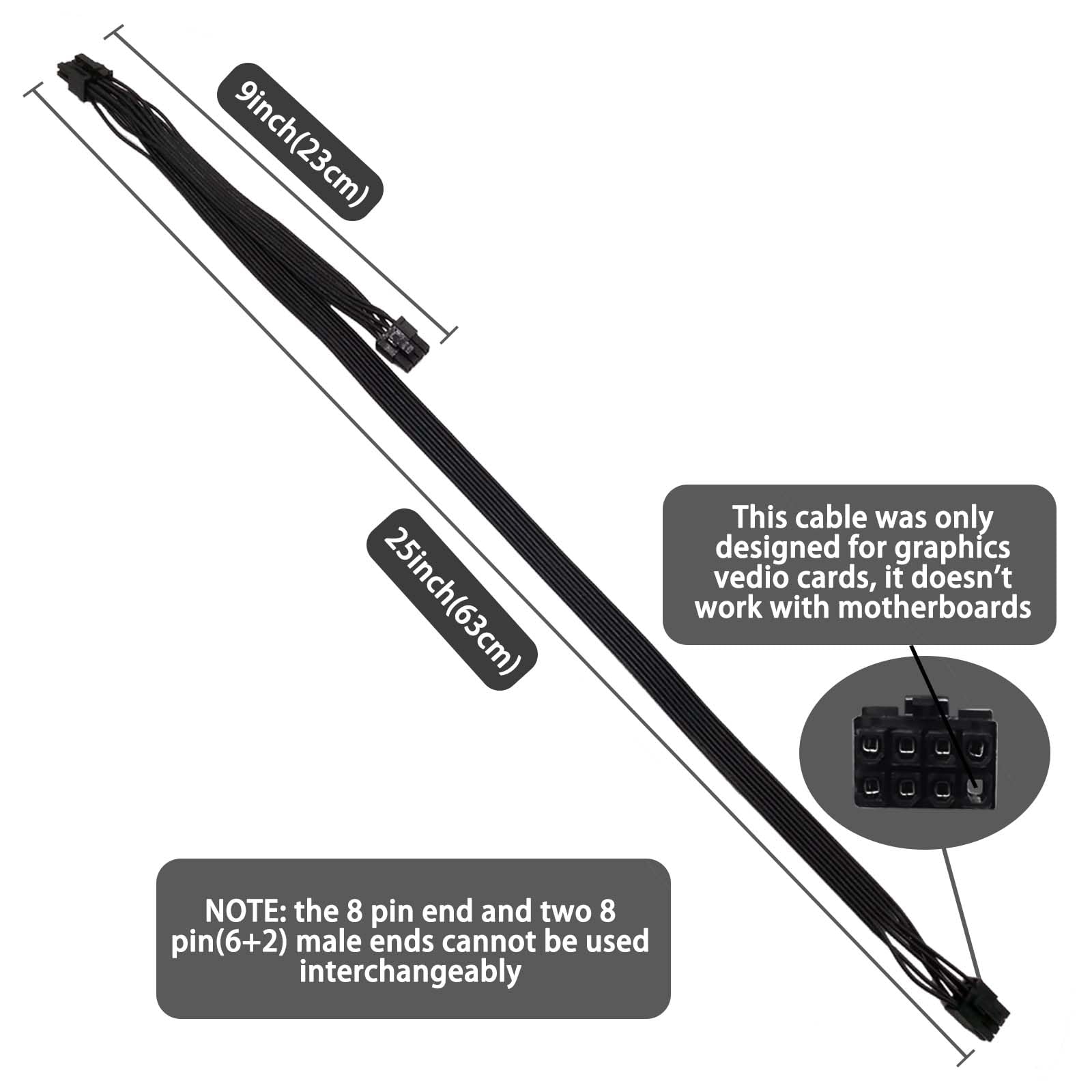 Comeap Pcie Cable For Corsair, Atx Cpu 8 Pin Male To Dual Pcie 8 Pin (6+2) Male Power Cable For Corsair Thermaltake Aresgame Pow