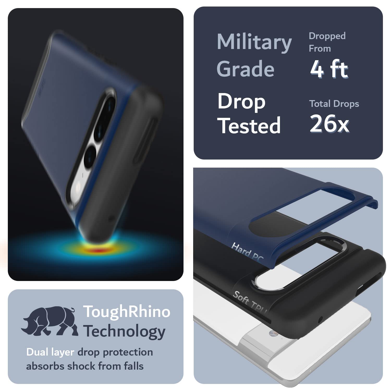 Tudia Dualshield Designed For Google Pixel 7 Pro Case (2022), [Merge] Shockproof Military Grade Slim Dual Layer Heavy Duty Raise