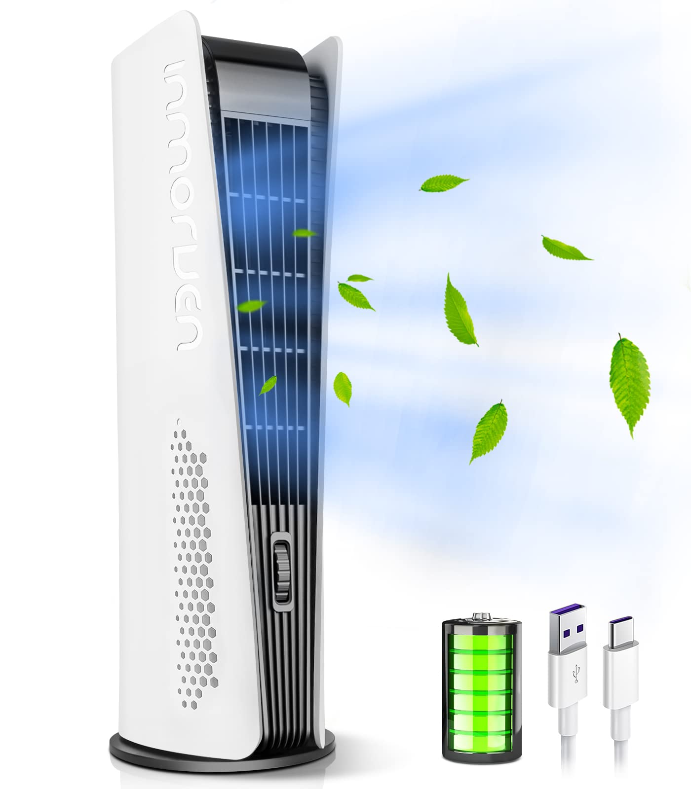 Conbola Portable Air Cooler Tower Fan For Bedroom, Battery Operated Bladeless Rechargeable Fan, 10000Mah Small Tower Fan, Quiet