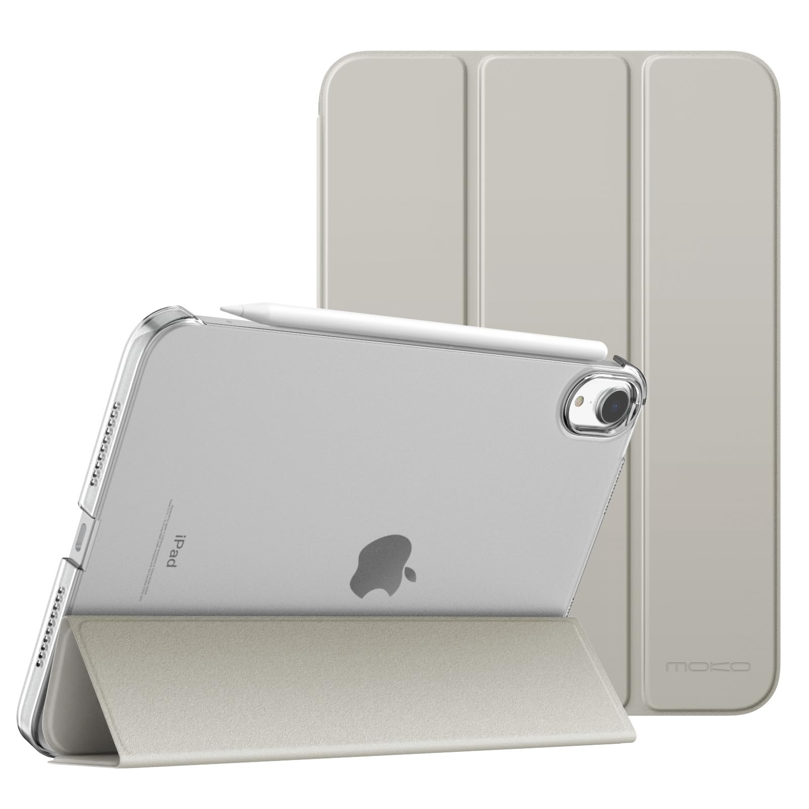 MoKo for iPad Mini 7 (A17 Pro) Case 2024,iPad Mini 6 Case 2021,8.3 inch iPad Mini 7th/6th Generation Case,Slim Lightweight Hard Back Shell Stand Cover for iPad Mini 2024 with Touch ID, Silver