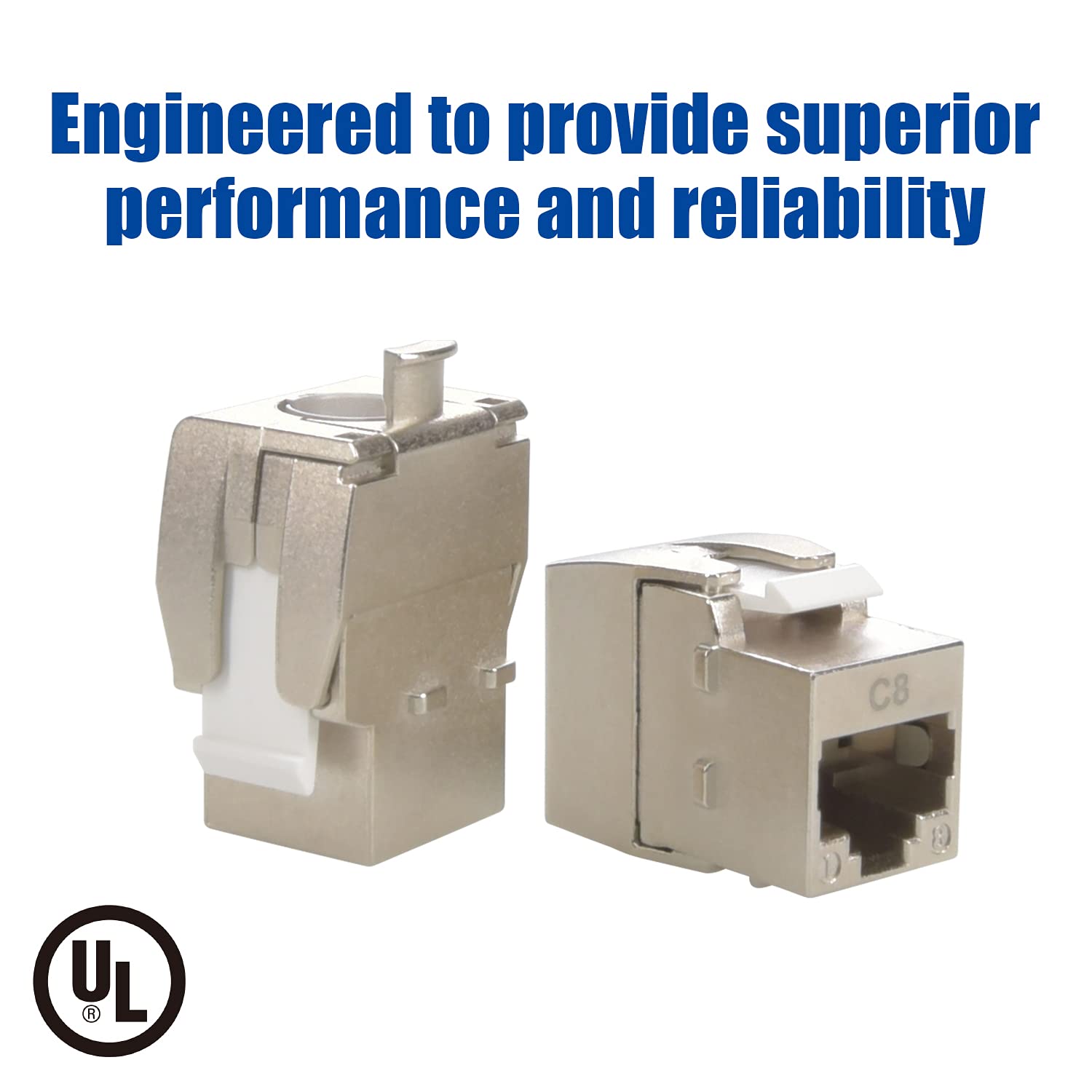 Beszin Cat.8 Rj45 Tool Less Shielded Keystone Jack, Ethernet Cable Jack, 22Awg 24Awg, 40Gbps, 2000Mhz, 2Ghz, Easy Termination, Tool Free (12 Pack)