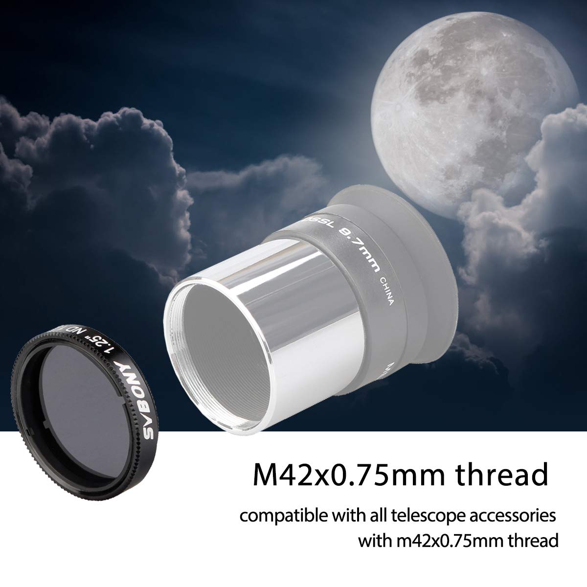 SVBONY SV139 Telescope Moon Filter ND16 6.25% Transmission 1.25 inch Aluminum
