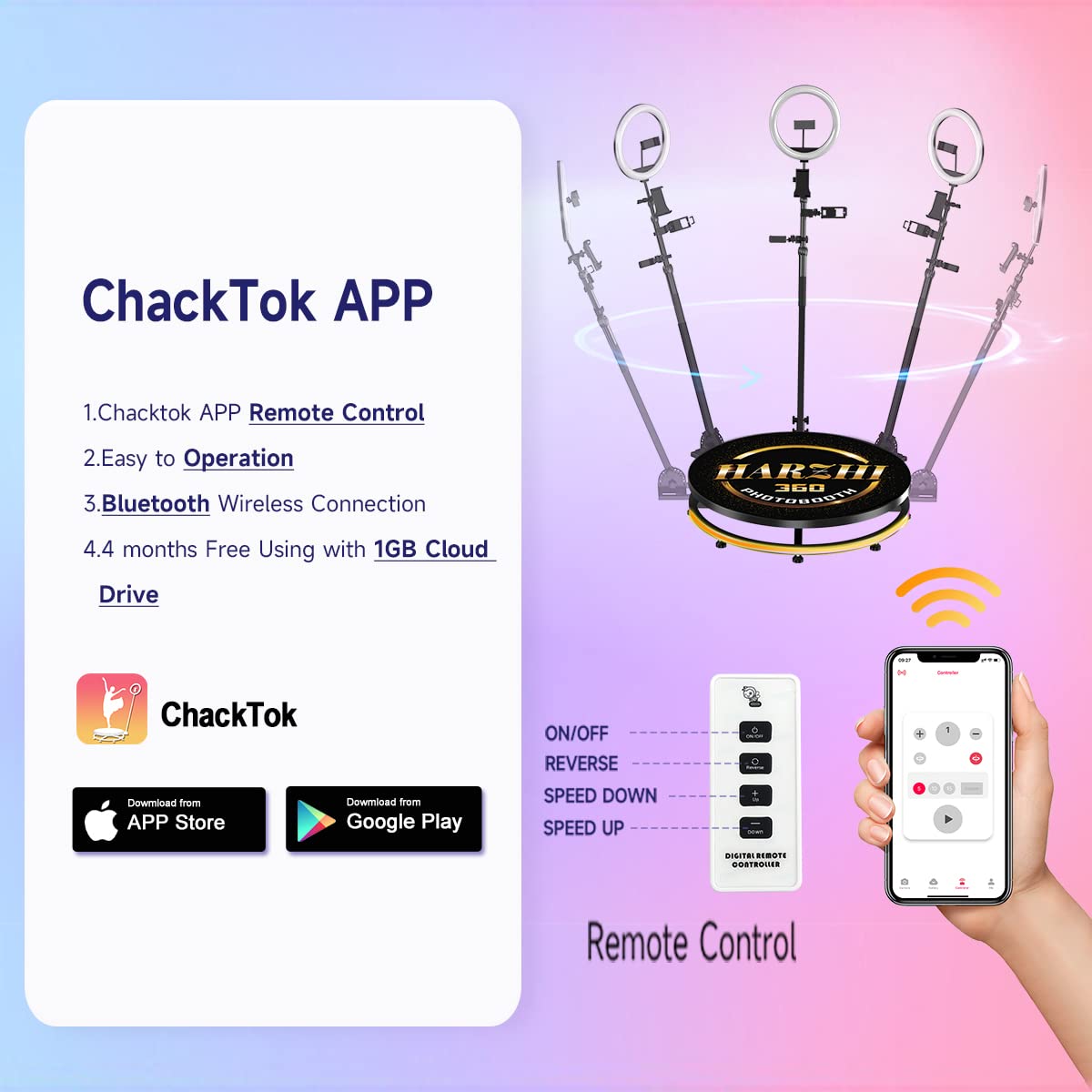 Harzhi 360 Photo Booth With Flight Case 80Cm + 24V Battery, 360 Photo Booth Machine For Parties Christmas Wedding 31.5'', Softwa
