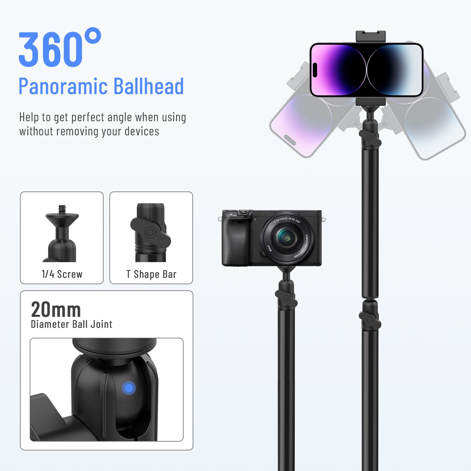 Tinpops Camera Mount Desk Stand, Flexible Overhead Camera Mount, Webcam Table C Clamp Multi Mount For Photography Videography Li