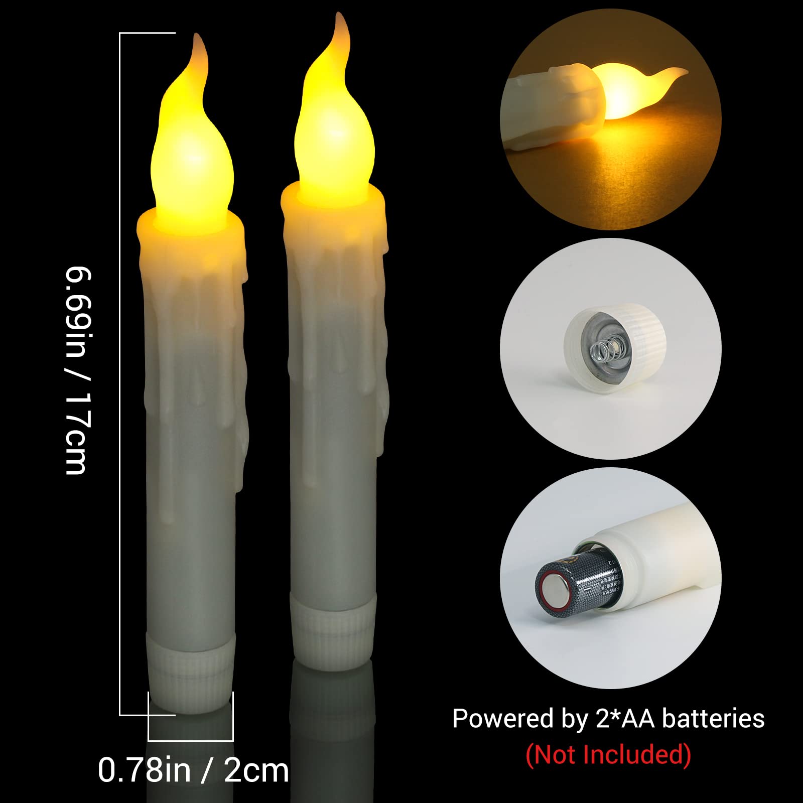 Pchero 6Pcs Led Taper Candles With Remote Control, Battery Operated Flameless Flickering Floating Candlesticks, Dripless Handhel