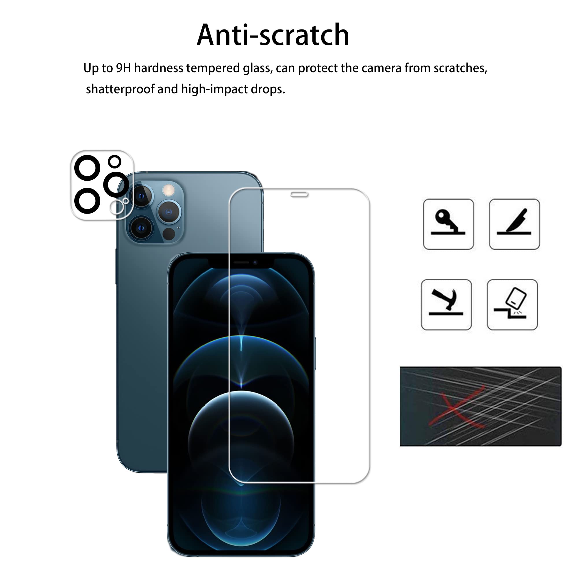 Hkkais Easy Alignment Frame Designed For Iphone 12 Pro Tempered Glass Screen Protector 2 Pack Camera Lens Protector Film 2 Pack