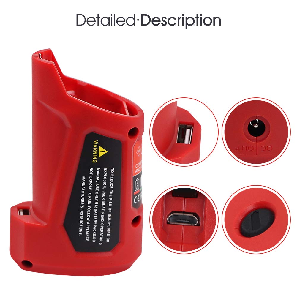Dsanke Usb Power Source For Milwaukee M12 48 59 1201 49 24 2310 Usb Charging Adapter 10.8V/12V Heated Jacket Power Source Li Ion
