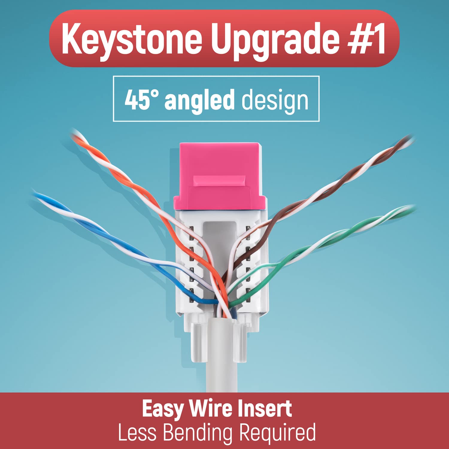 Everest Media Solutions 45 Angled Cat6 Keystone Jack In Pink   Slim Profile Rj45 Ethernet Connector   Compatible With 45 Angled