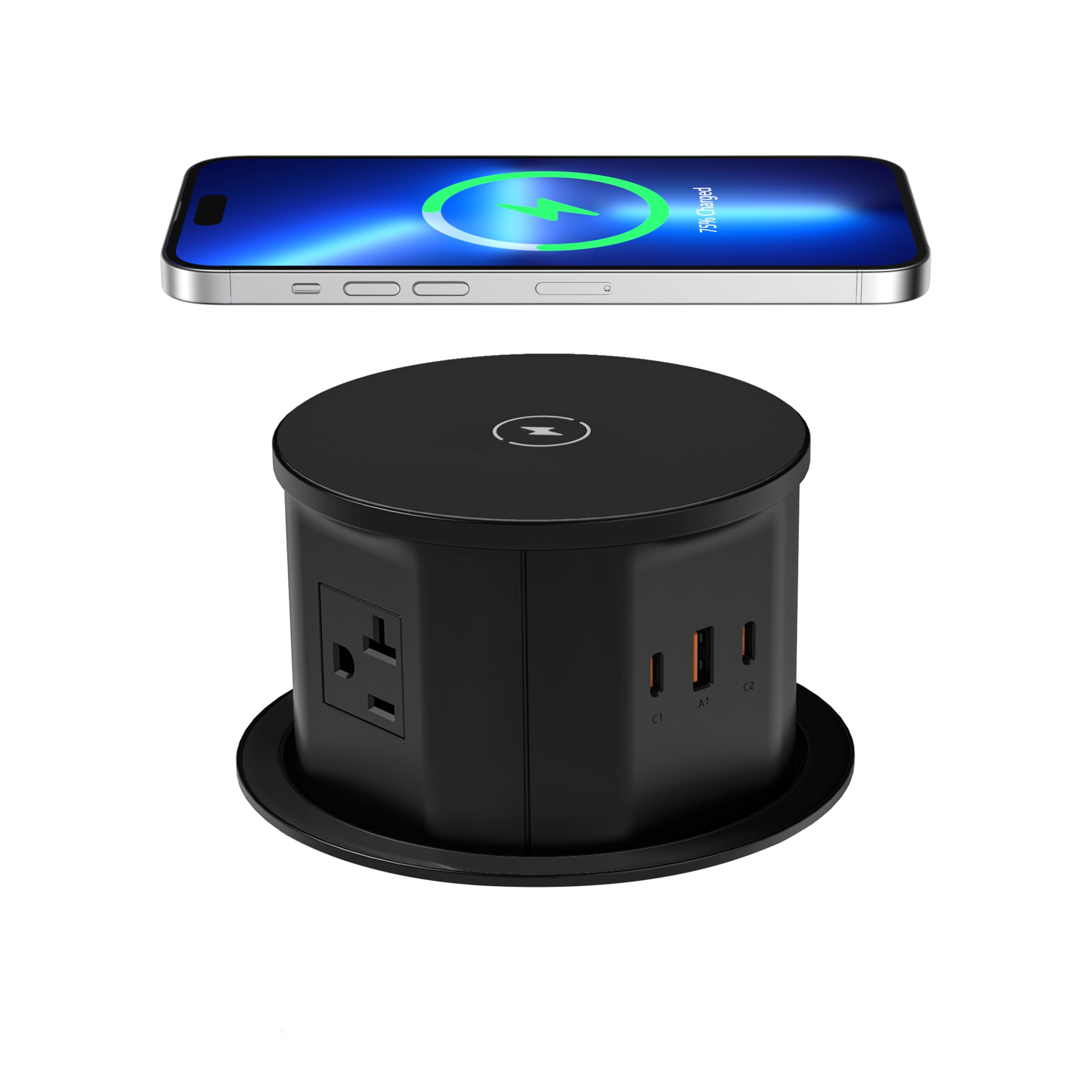 Annquan 20 Amp Pop Up Countertop Outlet With 15W Wireless Charger,Max 65W Power Delivery,4.75'' Pop Up Electrical Outlet With 3