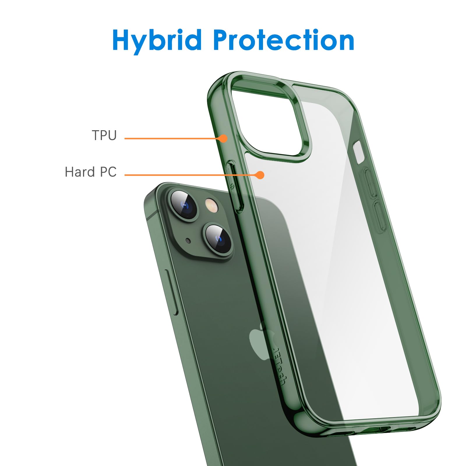 Jetech Case For Iphone 13 6.1-Inch, Non-Yellowing Shockproof Phone Bumper Cover, Anti-Scratch Clear Back (Alpine Green)