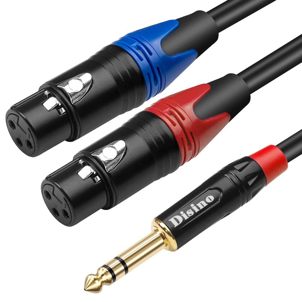 Disino Dual Female XLR to 1/4 inch(6.35mm) TRS Stereo Male Plug Y-Splitter Cable, Unbalanced 2-XLR Female to Quarter inch Adapter Patch Cord - 6.6 Feet /2 Meters -Like New