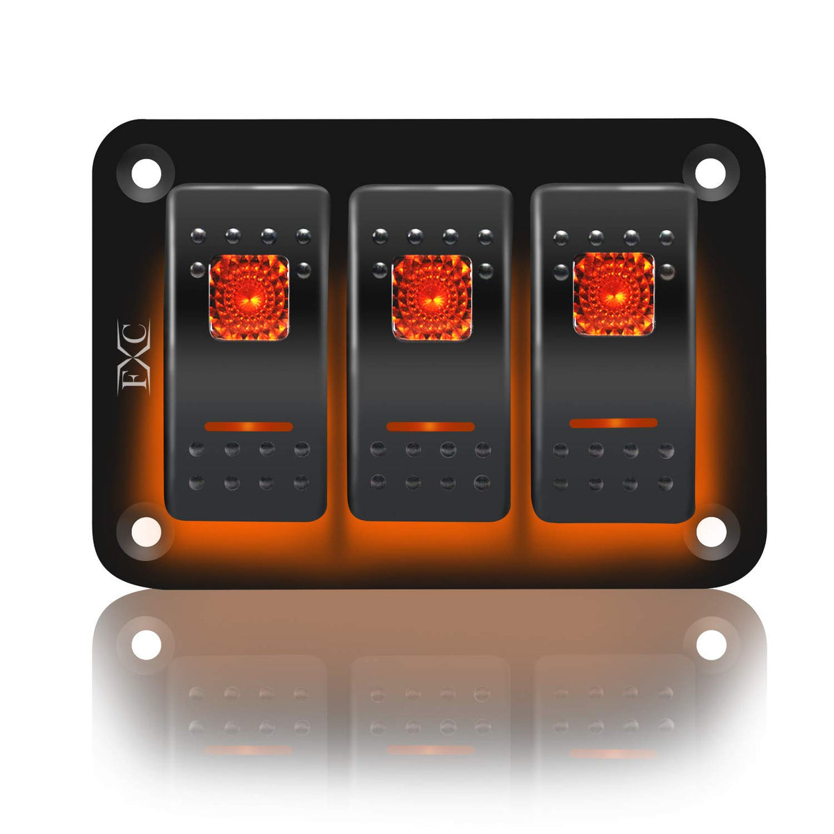 Fxc Rocker Switch Aluminum Panel 3 Gang Toggle Switches Dash 5 Pin On/Off 2 Led Backlit For Boat Car Marine Orange