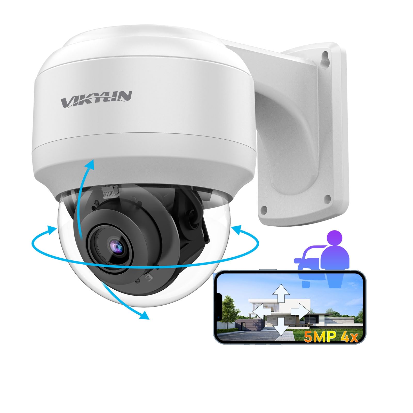 VIKYLIN 5MP Outdoor PTZ PoE IP Camera with Mic/Audio,Security Pan Tilt 4X Optical Zoom/2.8~12mm Lens,Human/Vehicle Detection,132