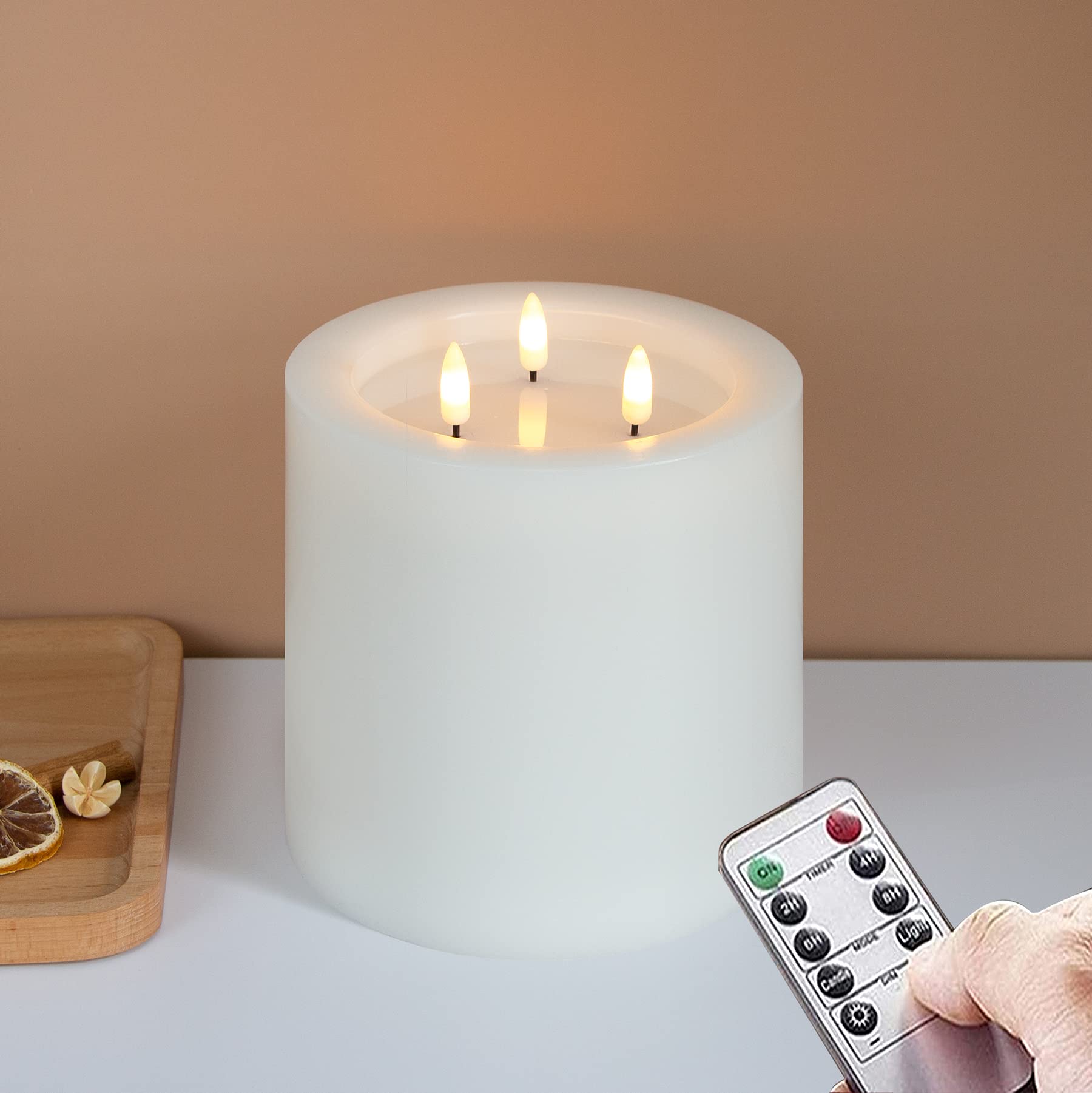 Yeelida 3 Wick 6   X6    Large Flameless Pillar Candles With Remote Control And Timer Function,White Battery Operated Led Flicke