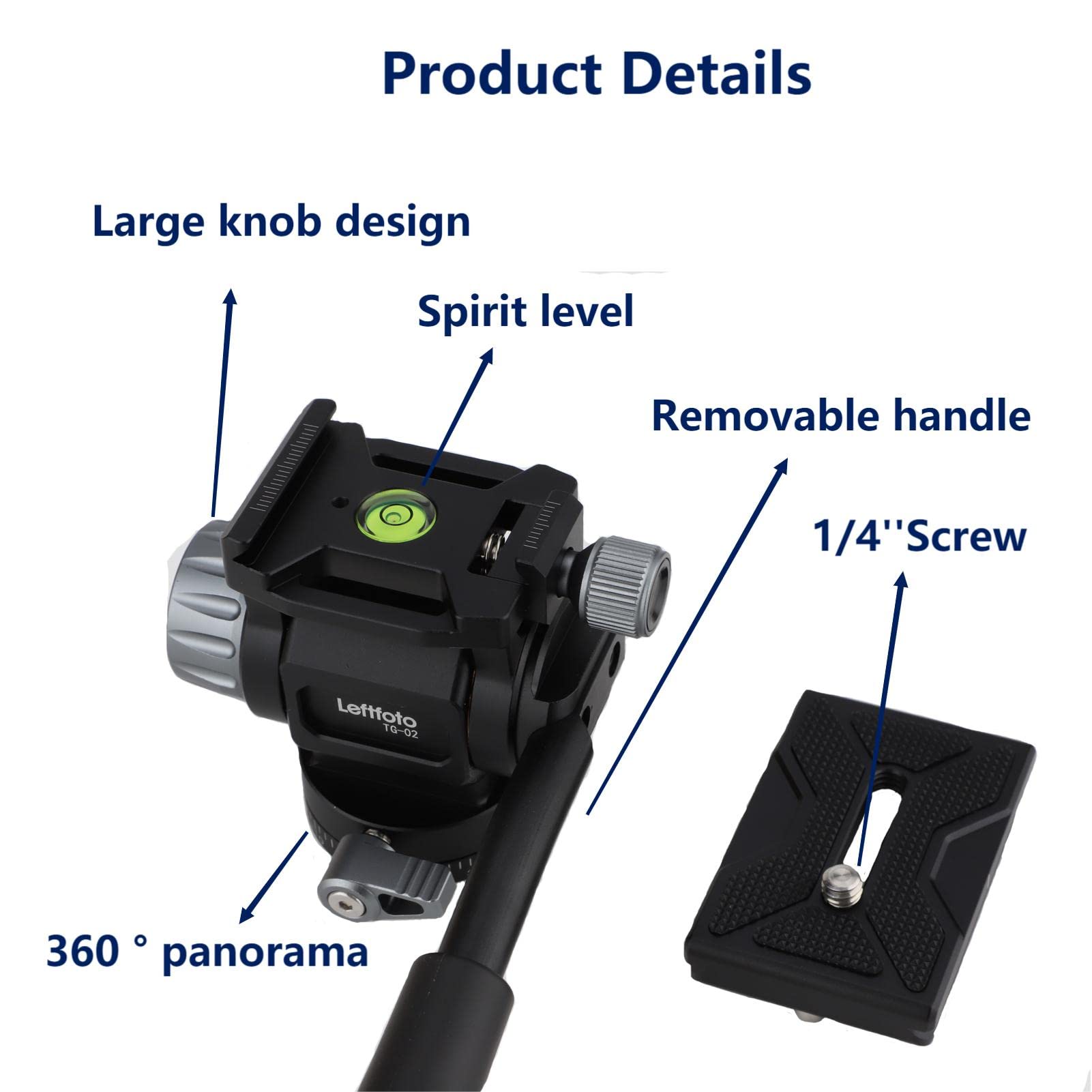 Leftfoto Mini Tripod Fluid Head Pan Tilt Head With Panoramic Ball Head And Arca Swiss Quick Release Plate,For Camera Tripod,Comp