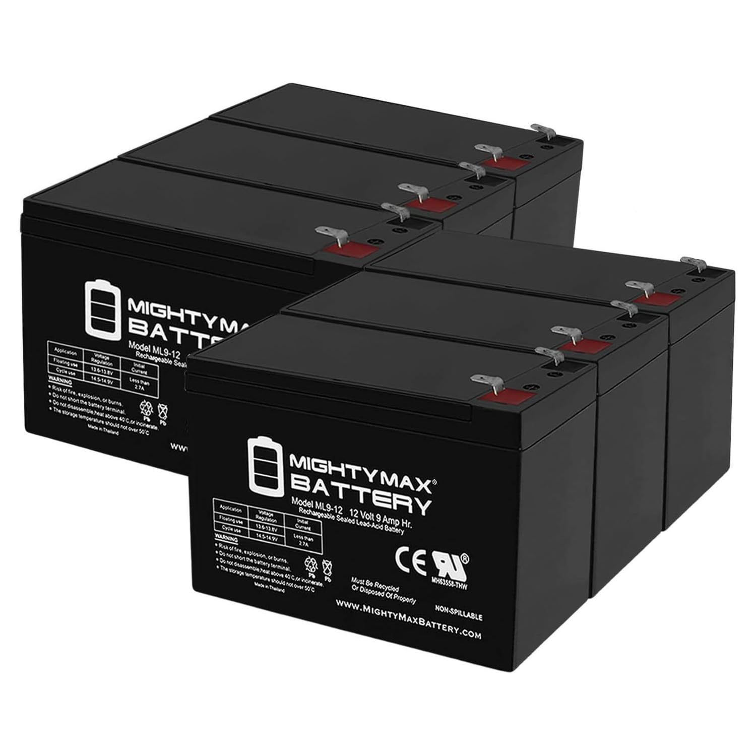 Mighty Max Battery ML9-12 - 12 Volt 9 AH SLA Battery - Pack of 6
