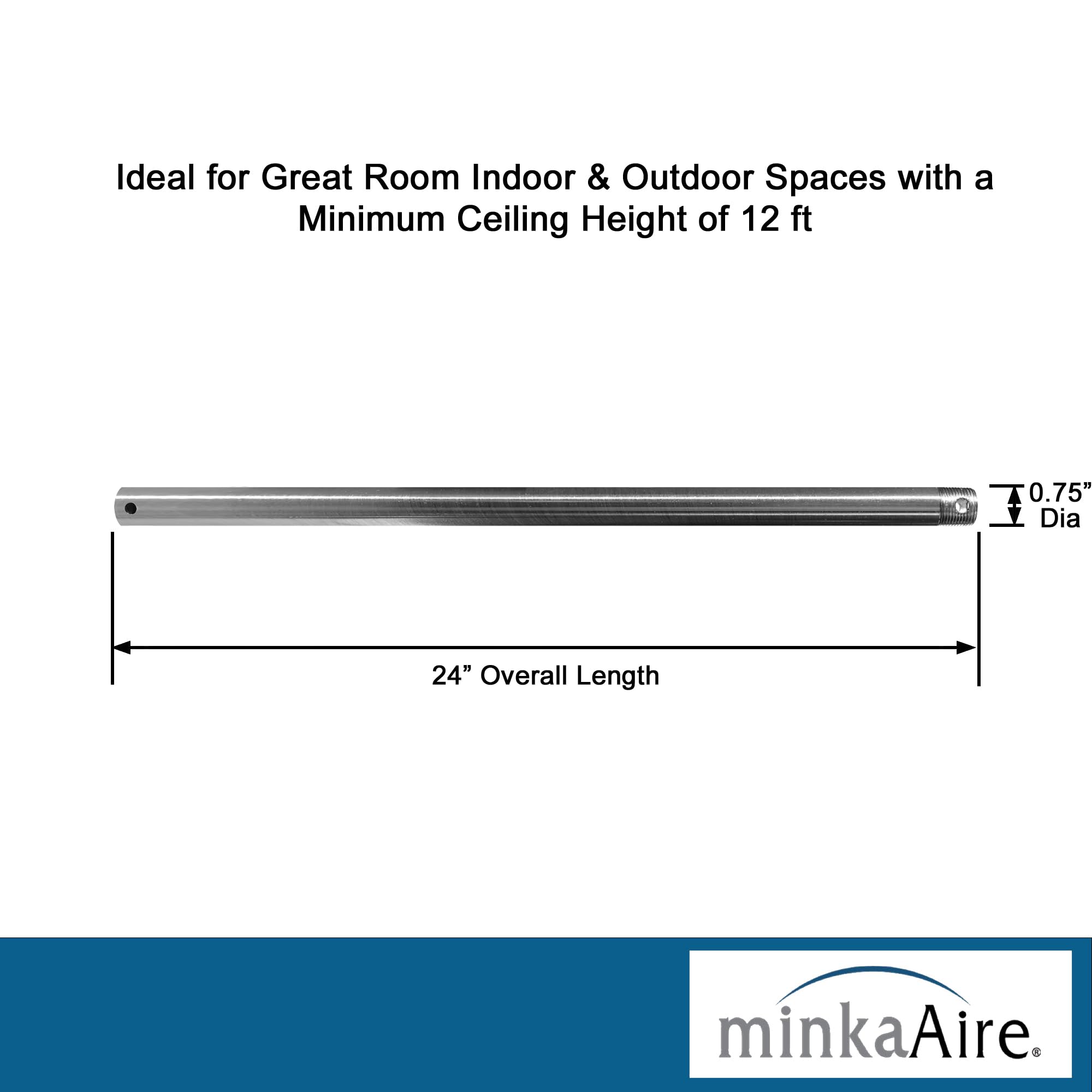 Minka-Aire 24 Inch Ceiling Fan Downrod - Brushed Nickel - Dr524-Bn