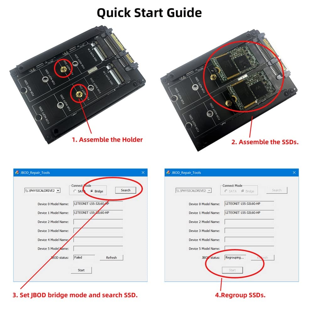 Cablecc Dual Ngff B+M Key M.2 Ssd Card Jobd Raid0 Span Bridge To 2.5Inch Sata Combo Hdd Disk Drive Enclosure