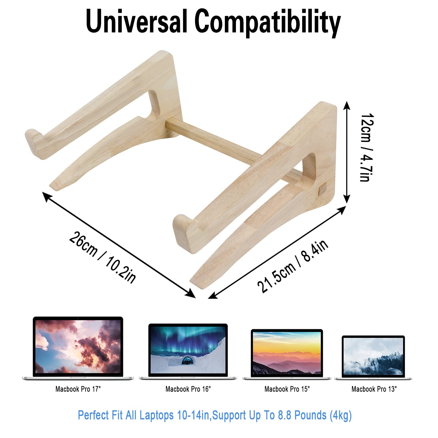 Ui U & I Laptop Stand, Wooden Laptop Stand, Detachable Wooden Notebook Holder Mount Stand For Desk, 11 14Inch Compatible With Ap