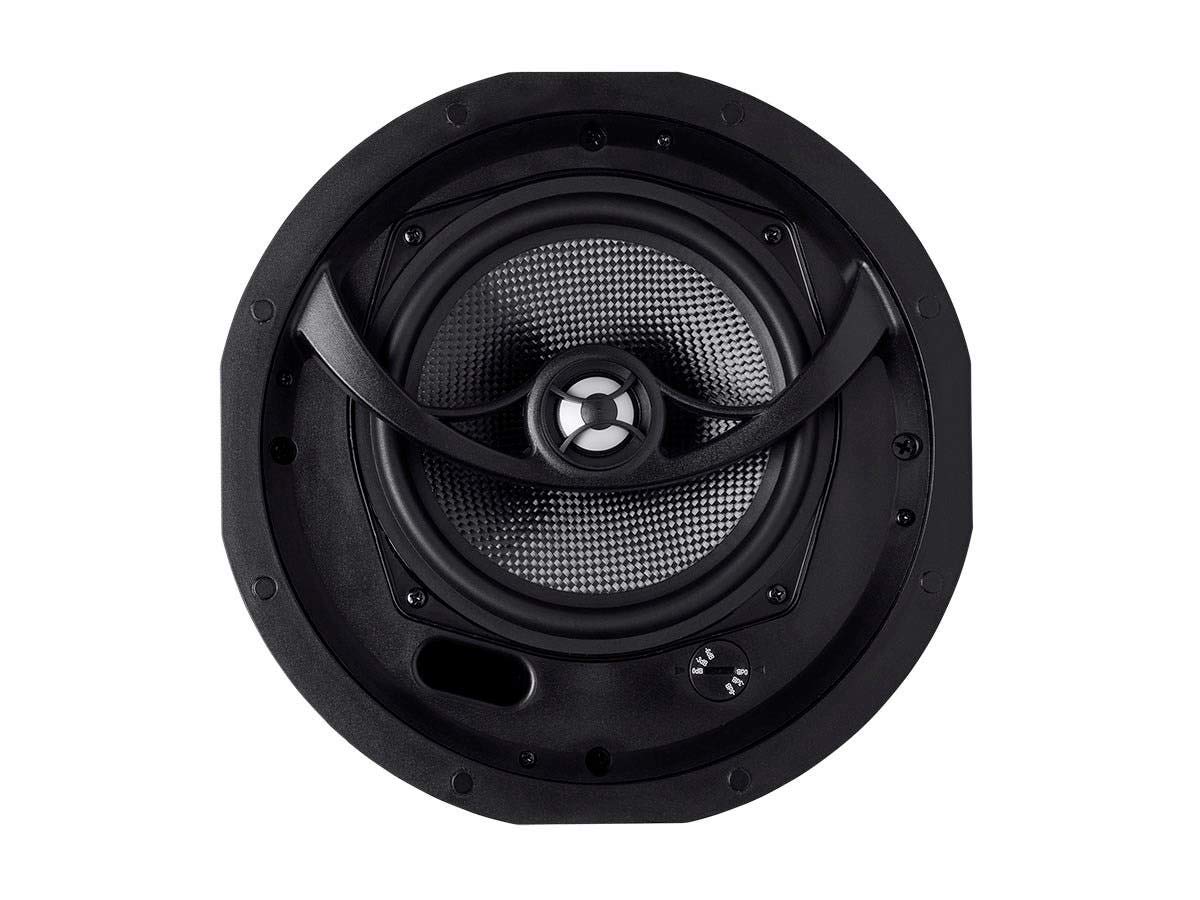 Monoprice Alpha 2 Way Ceiling Speakers   6.5 Inch (Pair) Carbon Fiber, Paintable Magnetic Grille, Louder With Less Power,Black/W