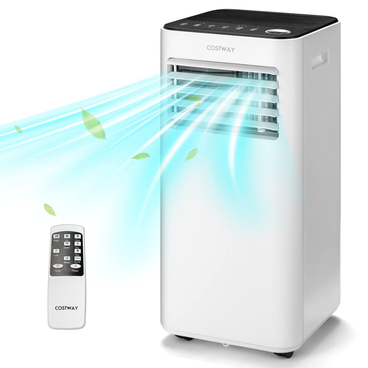 Costway 10000 Btu Portable Air Conditioner, With Fan & Dehumidifier Mode, Quiet Ac Unit With Sleep Mode, 2 Speeds, 24H Timer, Led Display, Remote Control, Cool Rooms Up To 350 Sq.Ft For Bedroom, Dorms