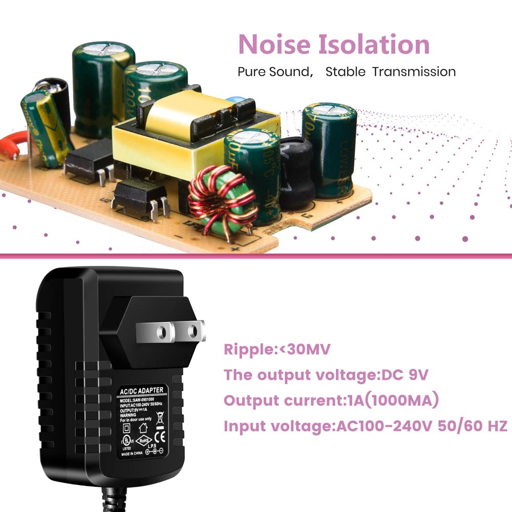 Pigtone Guitar Pedal Power Supply Adapter 9V Dc  1A(1000Ma Effect Pedal Power Supply With 1To8 Guitar Daisy Chain