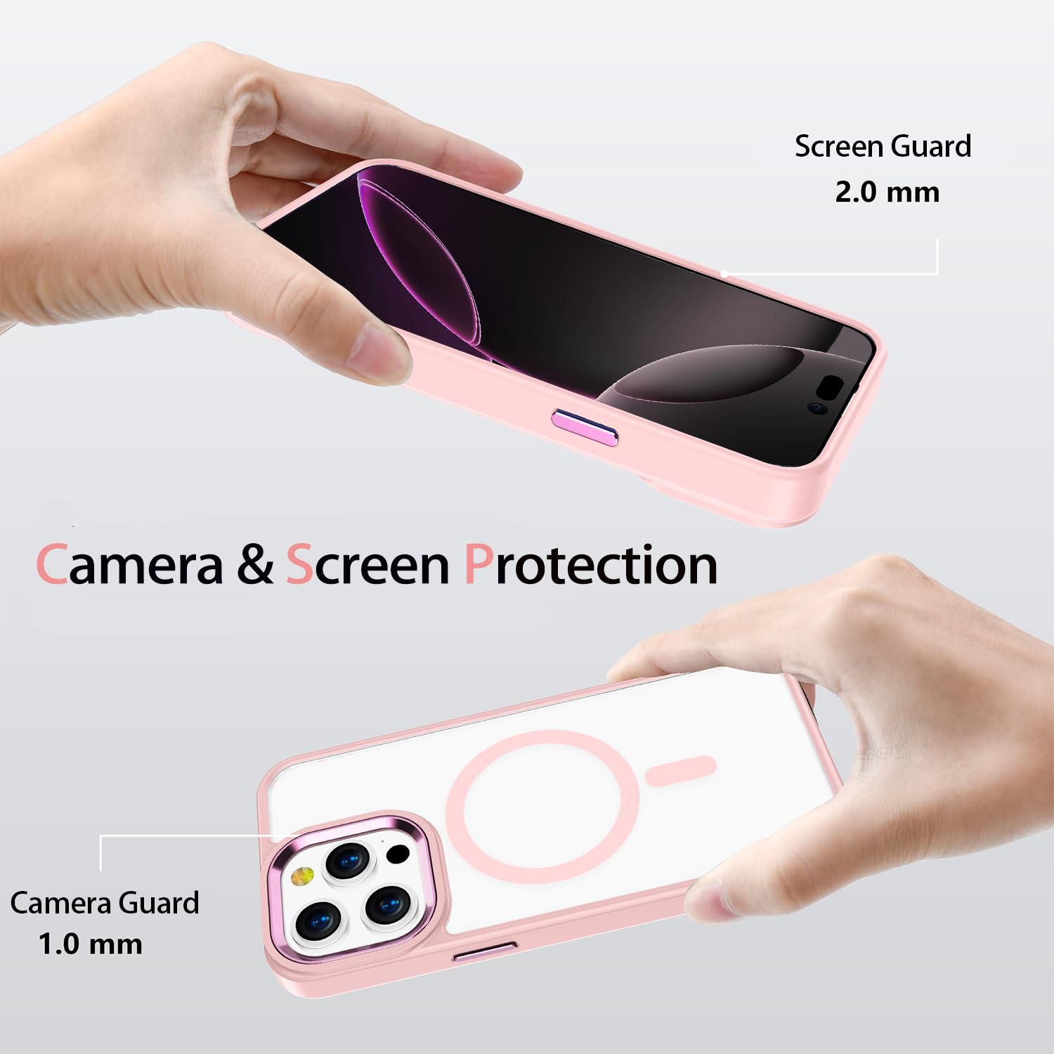 2024 Magnetic For Iphone 16 Pro Case [Anti Yellowing] [Military Grade Protection] Shockproof Clear Hard Back Slim Case   Pink