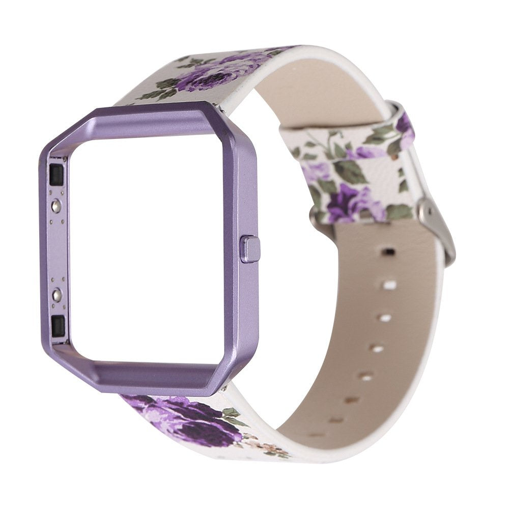 Asohsen Women Flower Strap For Fitbit Blaze Bands, Genuine Soft Leather Replacement Wristband Bracelet Metal Frame For Fitbit Bl