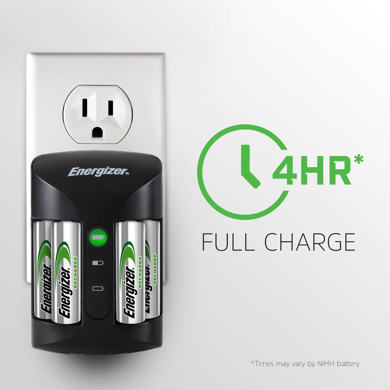 Energizer Rechargeable Aa And Aaa Battery Charger (Recharge Pro) With 4 Aa Nimh Rechargeable Batteries, Auto Safety Feature, Ove