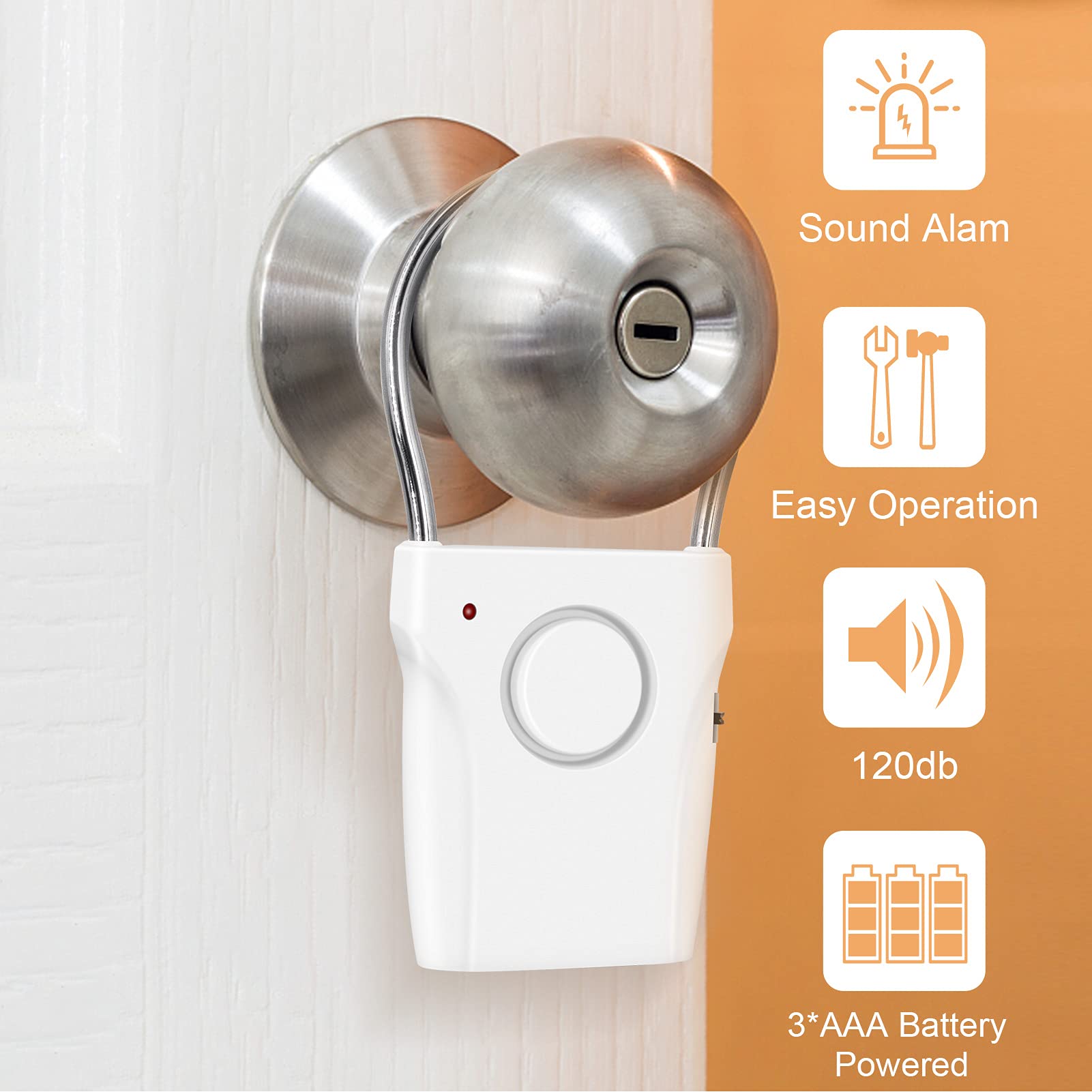 Jian Boland Door Handle Alarm  Door Alarms For Home Security With 120Db Audible Alarm Up To 500Ft   Vibration Triggered Security Alarm For Travel, Hotel, Apartment, And Home Security
