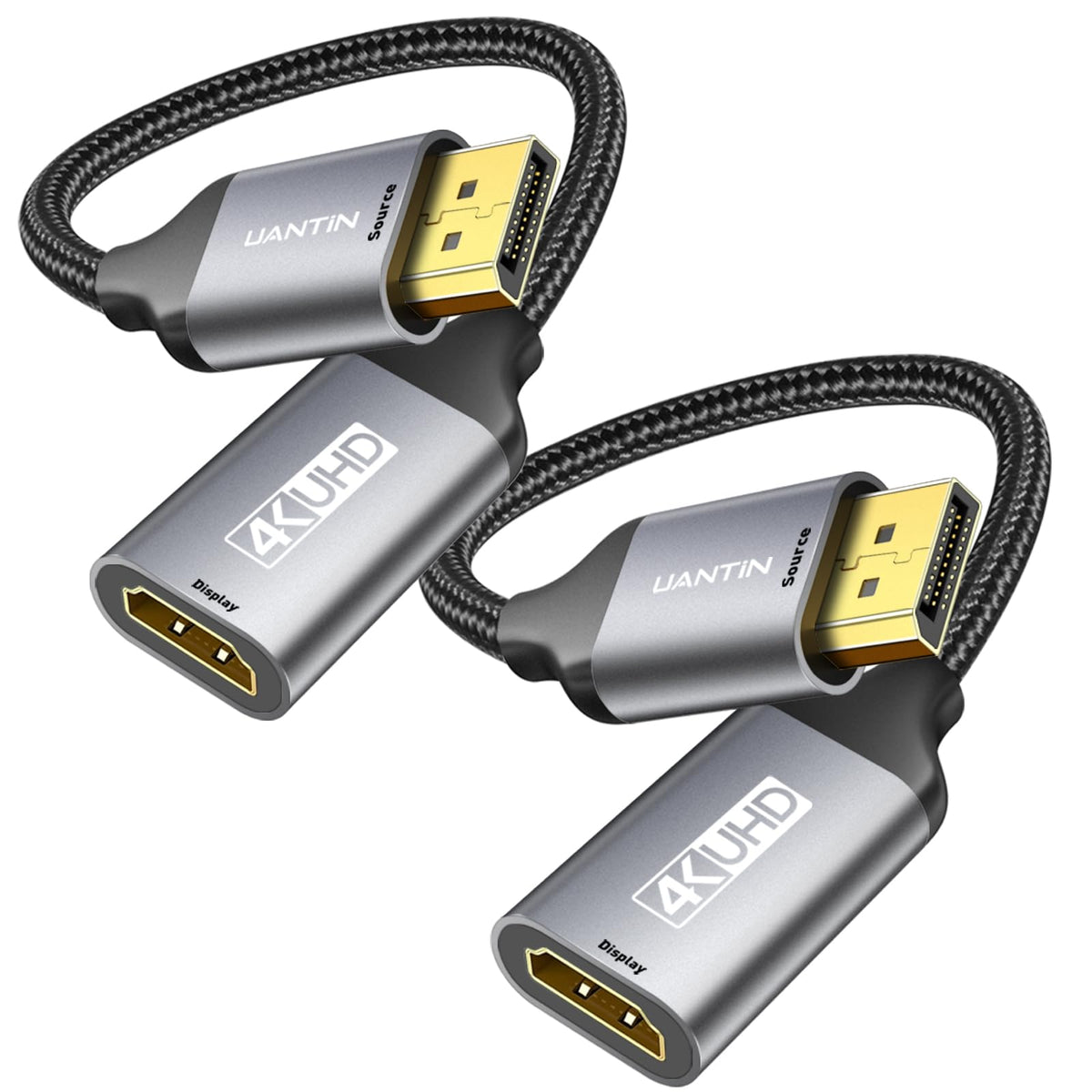 Uantin 2 Pack Display Port To Hdmi 4K Adapter | Braided Dp Displayport Male To Hdmi Female Uni Directional Converter For Pc Dell
