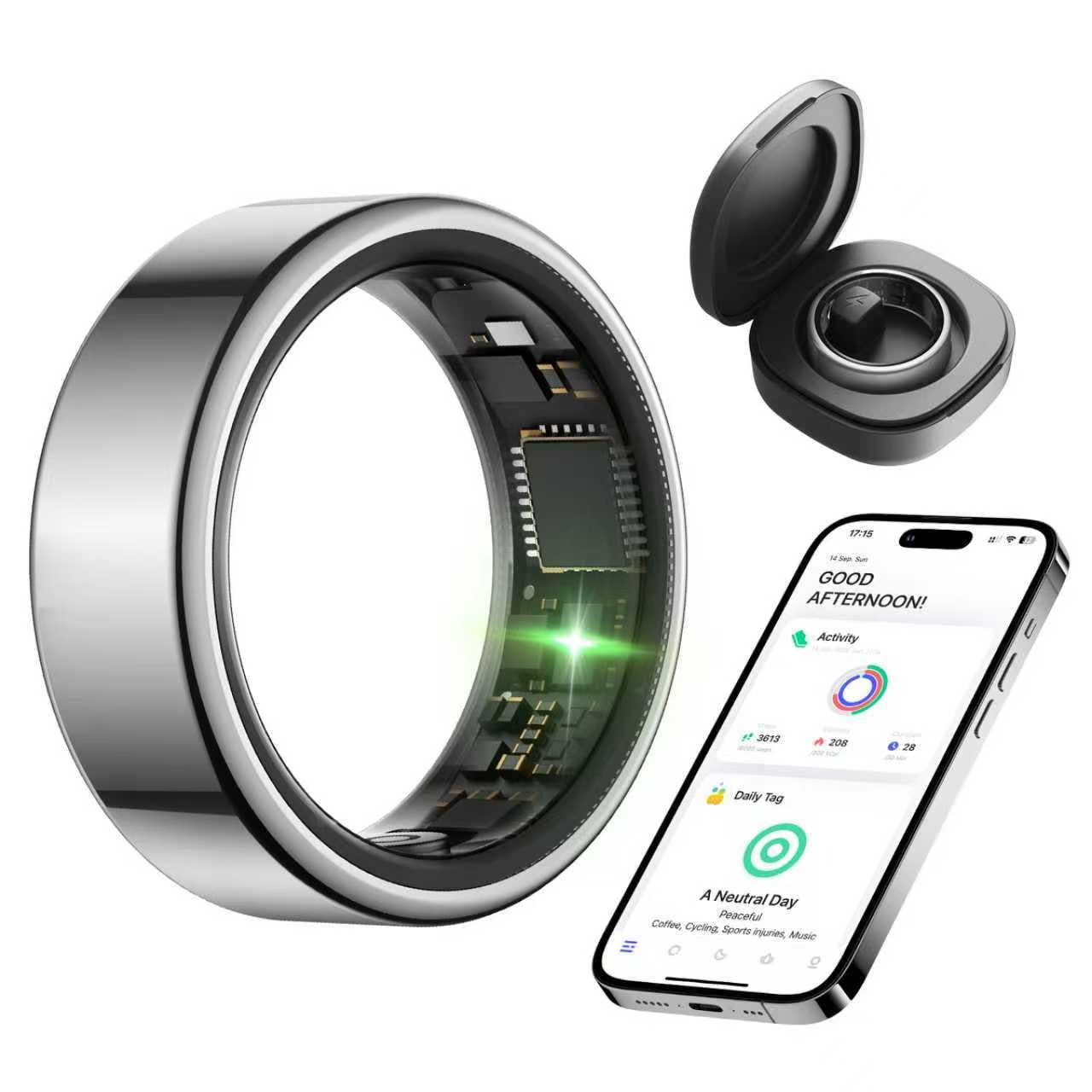 KIRAMA Smart Health Ring for Women Men Fitness Tracker with Heart Rate, Support Sleep Monitoring and Exercise Recording, IP68 Wa